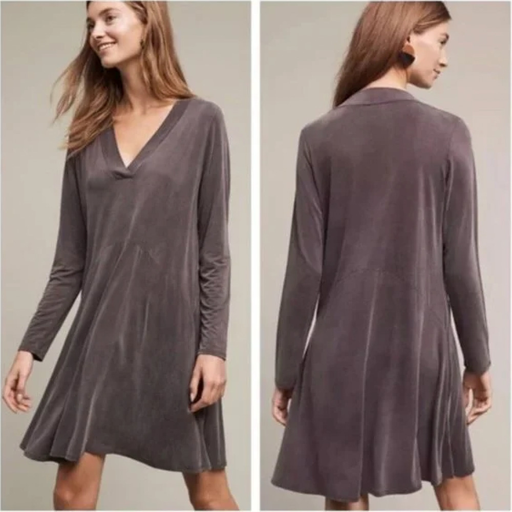 Anthropologie Dolan Left Coast V-Neck Long Sleeve Swing Pocket Dress in Grey, XS
